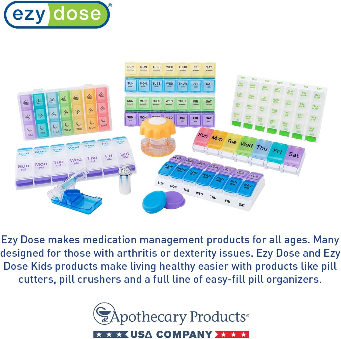Ezy Dose Weekly (7-Day) Pill Organizer, Vitamin and Medicine Box, 2X-Large Push Button Compartments, 4 Times a Day, Clear Lids - 24hrsmart